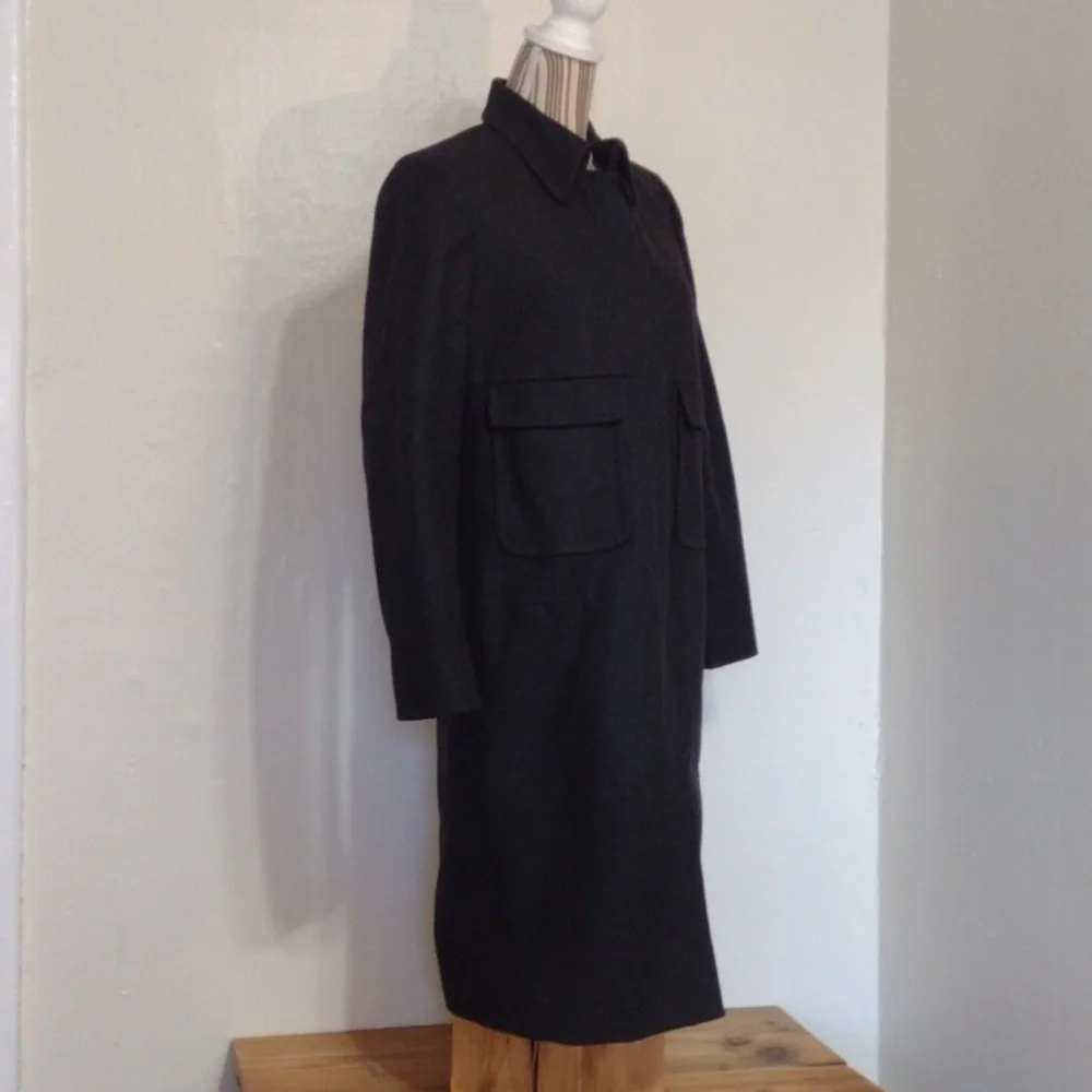 J Crew Black Charcoal Heavy Wool Blend Full Zip Long Winter OverCoat Size S